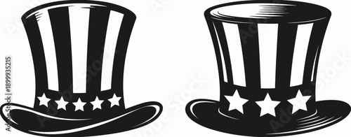 American patriotic top hats with stars and stripes designs