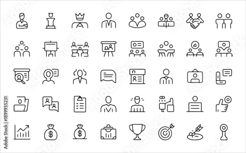 Tableau sur toile Set of minimalist business and people line icons for corporate website marketing