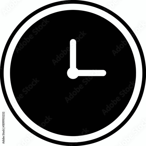 Simple black and white clock face with hour and minute hands