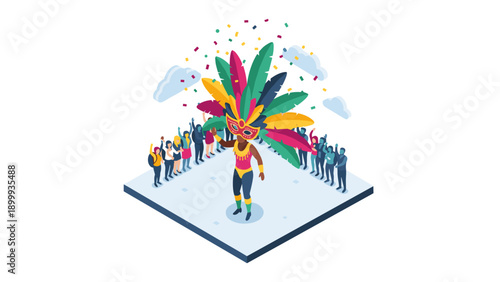 Colorful carnival celebration with parade in isometric style
