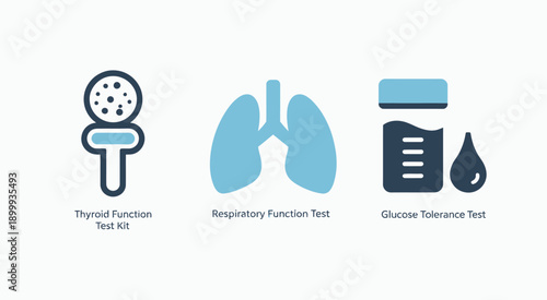 Medical test icons for thyroid function respiratory glucose tolerance