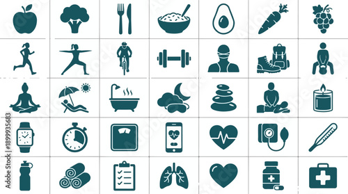 Wellness and health care vector icons, healthy lifestyle symbols