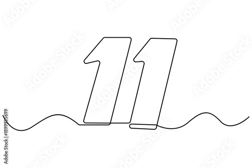 Continuous single line drawing of number eleven outline vector illustration
