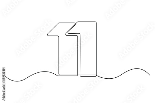 Continuous single line drawing of number eleven outline vector illustration
