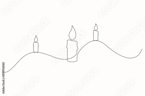 Candle minimalist continuous line art isolated outline illustration