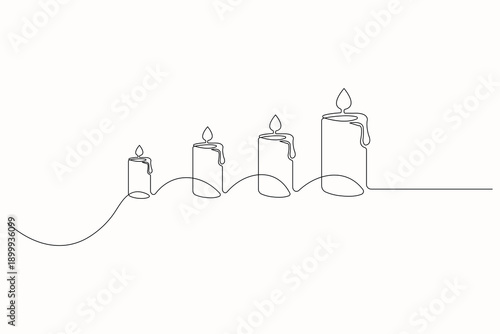Candle continuous one line drawing minimalist outline illustration