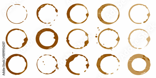 Collection of coffee ring stains arranged in a grid pattern