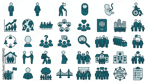 People, Population, and Social Demographics Vector Icons Set
