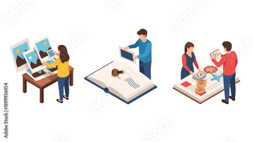 Creative artwork and publishing process in modern isometric design