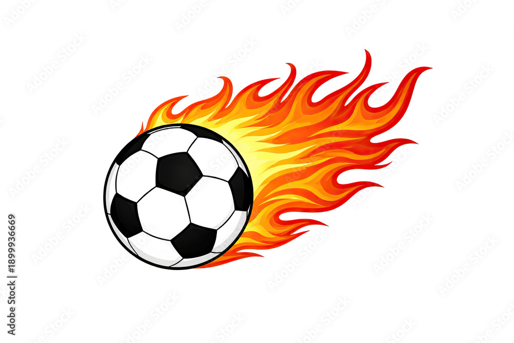 Fototapeta premium Soccer ball with blazing fire trail dynamic sports energy speed motion graphic illustration isolated on transparent background