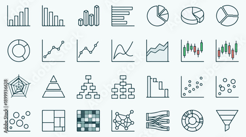 Data visualization chart and graph icon set for business analytics and reports