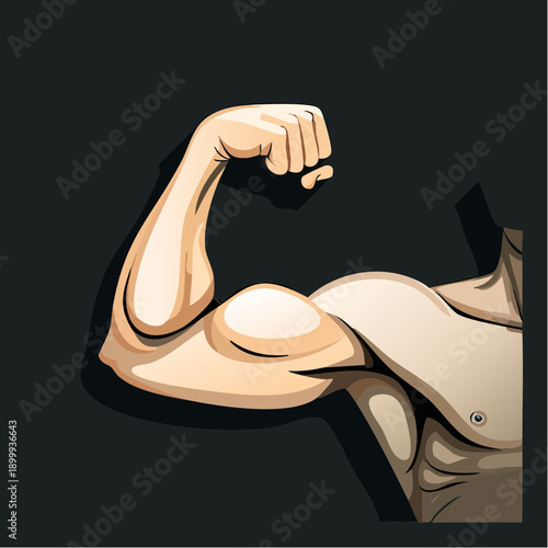 Close Up Of A Muscular Male Arm Flexing Biceps Muscles In A Dramatic Low Key Lighting Studio Setting With A Dark Grey Background And Subtle Shadow Play