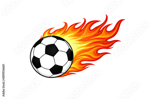 Soccer ball with blazing fire trail dynamic sports energy speed motion graphic illustration isolated on transparent background