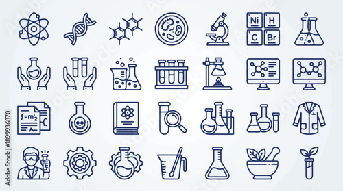 Science and Laboratory Research Line Icons Set