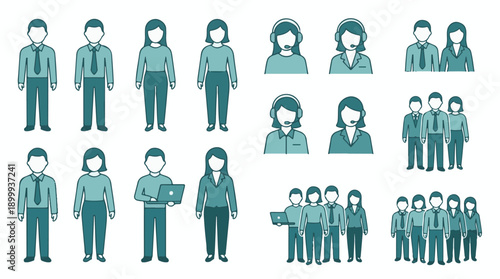 Professional people and customer service vector icons set