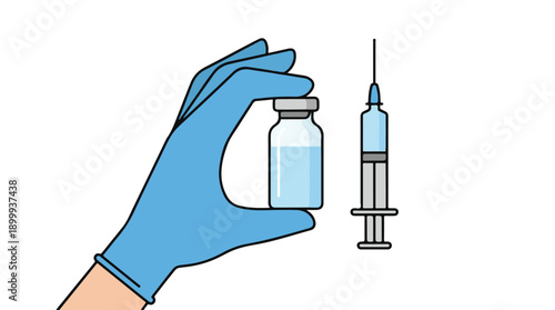 Medical professional holding vaccine vial, ready for injection with syringe