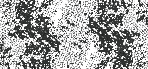 Snakeskin pattern imitation. Lines and spots structural texture. Cool and artsy faux leather background. Abstract vector illustration. Black isolated on white. EPS10