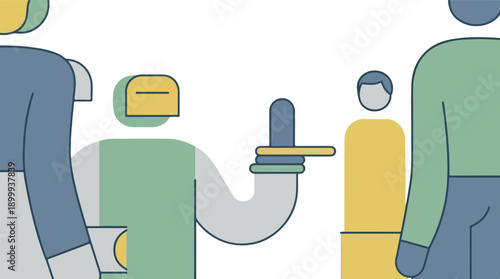 Stylized illustration of business interaction, offering, and communication