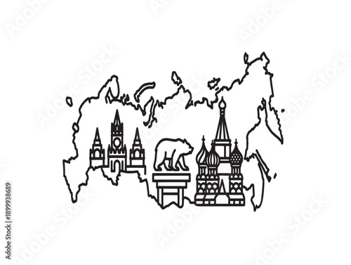 Russian landmarks on world map vector illustration
