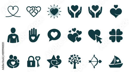 Collection of Love, Relationship, Care, and Emotional Connection Icons