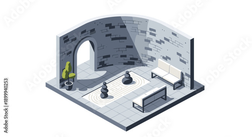 Modern minimalist interior with chess pieces in isometric style