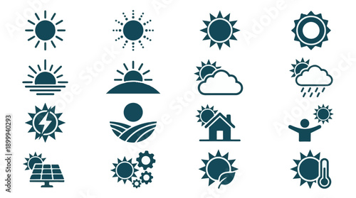 Solar Energy, Weather, and Environmental Icons Collection