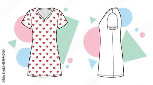 Flat Vector Design of White Women's Nightgown for Fashion and Apparel Projects