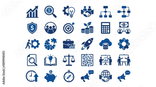 Business, Finance, and Technology Icons Set - Vector Symbols Collection
