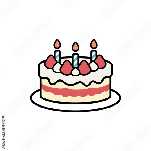 いちごケーキのシンプル装飾イラスト