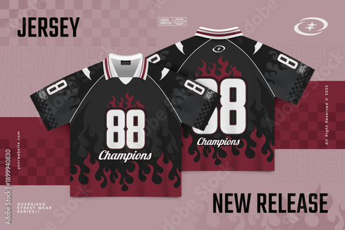 Black flame esport jersey mockup isometric illustration