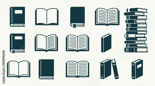 Set of Various Book Icons and Symbols for Education and Learning