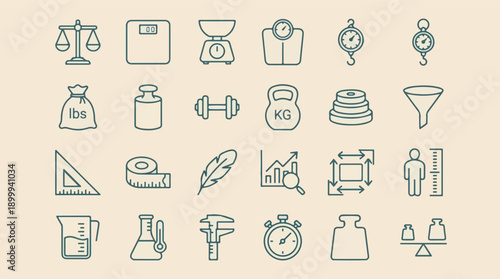 Measurement and Scientific Tool Icons in Outline Style