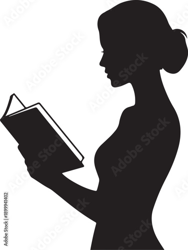 Silhouette of a woman reading a book black