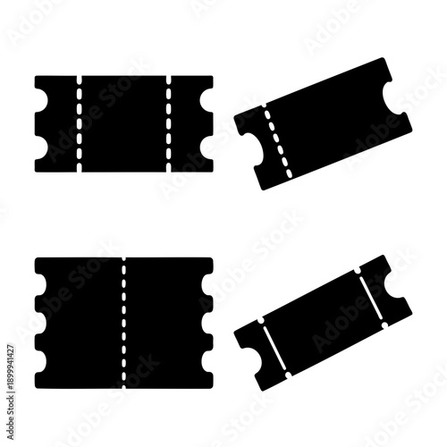 Collection of simple black ticket icons and templates for event entry or admission