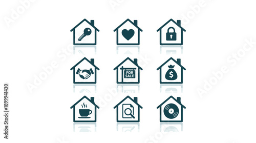 Real Estate and Home Concept House Icons Set on White Background