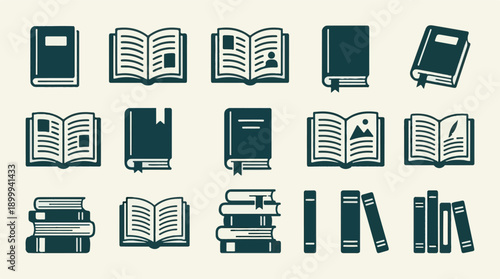 Collection of Book Icons for Education, Reading, and Library Concepts