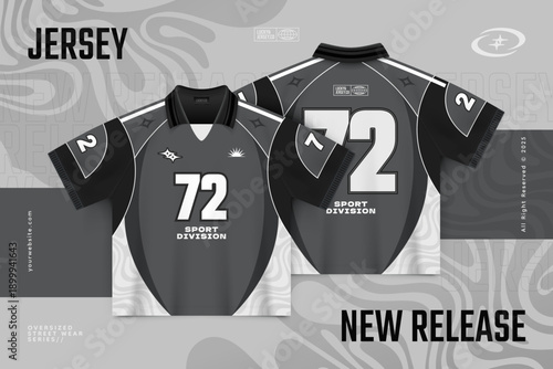 Grey esport jersey front back mockup isometric illustration