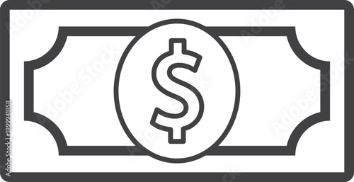 Dollar bill bank note line icon, money currency symbol, financial payment minimalist vector illustration isolated on white background.