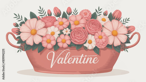 Vintage metal dish with a delicate floral Valentine's design, perfect for romantic themes or culinary presentations.