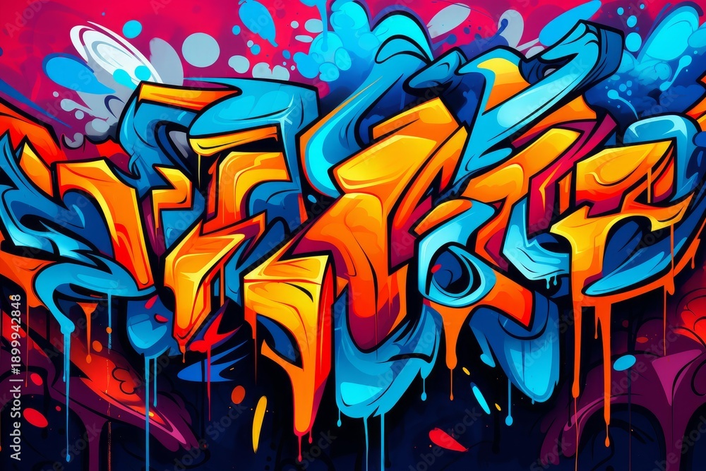 Fototapeta premium Vibrant urban street art showcasing an abstract wildstyle graffiti composition with bright colors