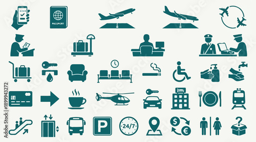 Airport and Public Travel Services Icon Set