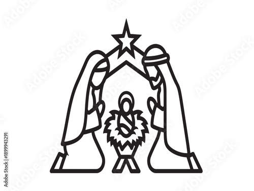 Minimalist nativity scene with star and shepherds