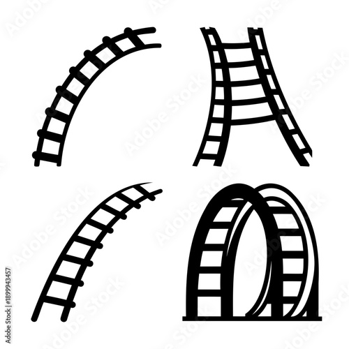 Variety of roller coaster track segments showcasing different designs and thrilling loops