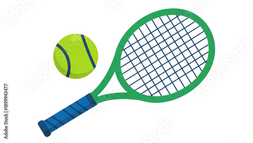 A tennis racket and ball are positioned closely together on a surface viewed from directly above