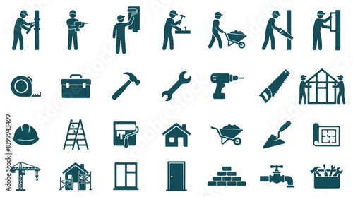Construction, building, and home improvement vector icons set