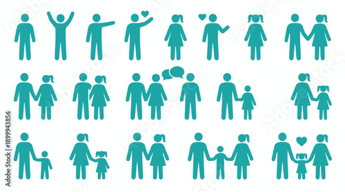 Collection of stick figure icons for people, relationships, and family concepts