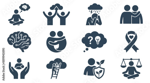 Vector icons for mental well-being, emotional support, and self-care