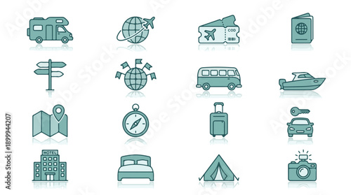 Travel and Vacation Line Icons Collection for Tourism and Holiday Planning