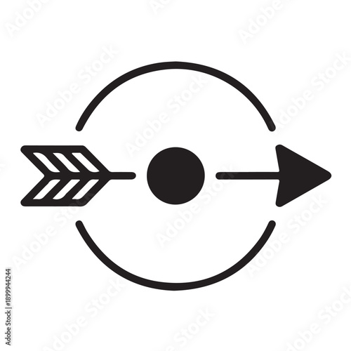 Target achievement icon representing goal setting success and continuous focus process with horizontal arrow pointing towards central aim vector