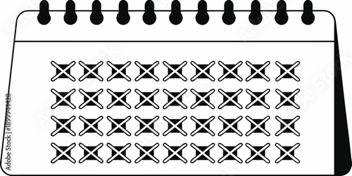 A simple black and white illustration of a calendar with marked dates